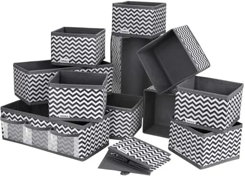 DIMJ Schubladen Organizer Kleiderschrank Organizer - Schrank Organizer Stoff Schubladen Ordnungssystem, Pax Organizer Malm Organizer für Baby Kleidung, Unterwäsche, Socken, 12 Stück, Dunkelgrau