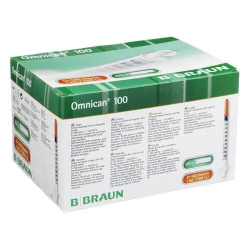 Omnican Insulinspritze 1 ml U100 mit Kanüle - 100 Stück - Arzneimittel - Hochwertige Insulinspritzen von B. Braun Melsungen AG, rezeptfrei erhältlich, ideal für Diabetiker zur präzisen Insulinverabreichung.