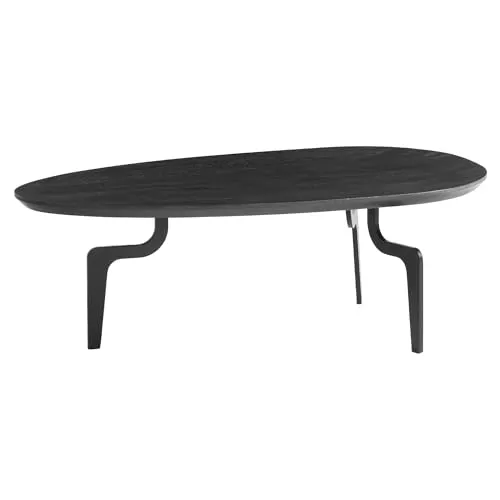 FineBuy Couchtisch 86x50x30 cm Mango Massivholz Schwarz Sofatisch Niedrig, Dreibein Wohnzimmertisch Oval, Design Kaffeetisch Wohnzimmer Zeitlos