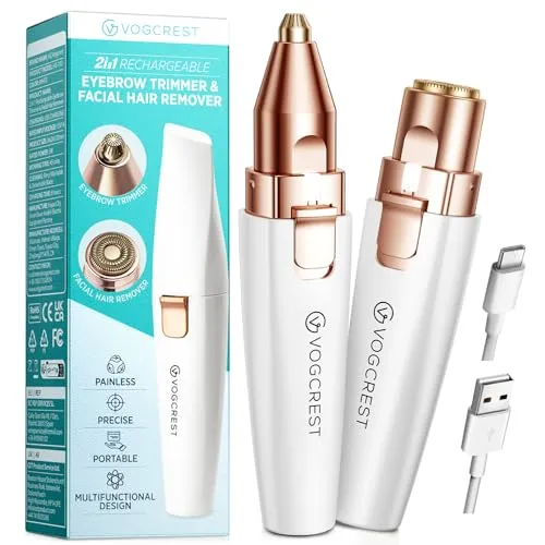 VG VOGCREST Augenbrauen-Gesichtstrimmer 2 in 1 - Trimmer für Frauen, schmerzlose Haarentfernung mit LED-Licht für präzise Ergebnisse und ideal für den täglichen Gebrauch.