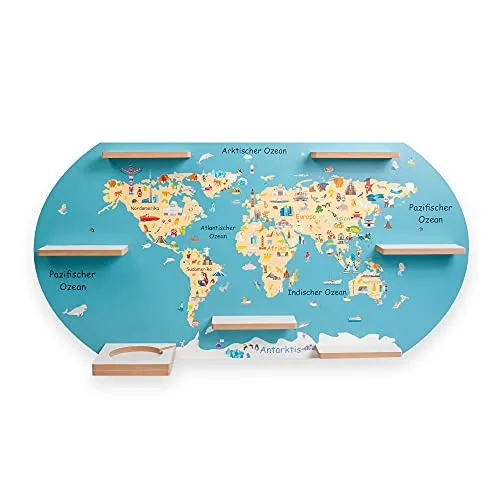 Regal „Welt“ geeignet für Toniebox und Tonies inkl. 40 Metallplättchen für Flexible Befestigung der Tonie Figuren (Welt)