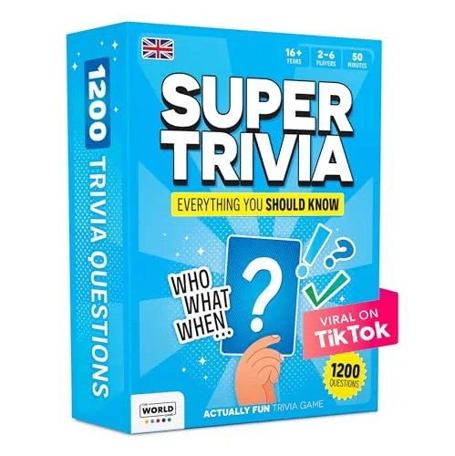 Super Trivia - Brettspiel für Erwachsene mit 1200 Fragen - Lustiges Trivia-Spiel für spannende Spielabende! Enthält 1200 ausgewählte Quizfragen aus verschiedenen Themenbereichen. Ideal für Familien und Freunde, um gemeinsam zu lernen und zu lachen!