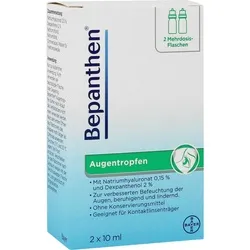 Bepanthen Augentropfen 2x10 ml - Medikamente bei Augenbeschwerden, ideal zur Linderung von trockenen und gereizten Augen mit Hyaluronsäure zur Befeuchtung und ohne Konservierungsstoffe.