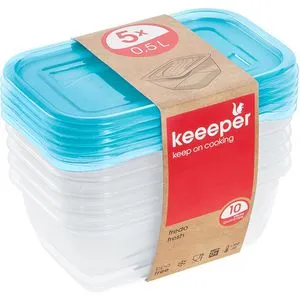 Keeeper Frischhaltedose fredo fresh blau, aus Kunststoff, 0,5 Liter, transparent, Set, 5 Stück