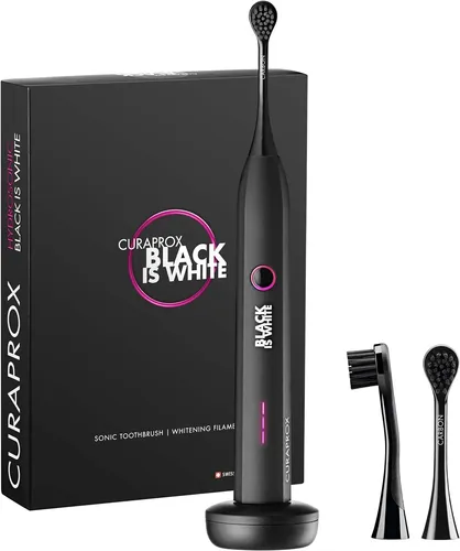 Curaprox Schallzahnbürste Black Is White Hydrosonic - Schwarz, bis zu 84.000 Bewegungen pro Minute, unwiderstehliches Design und zwei Wochen Akku-Laufzeit