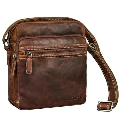 STILORD 'Kony' Vintage Umhängetasche Herren Leder - Robuste Männerhandtasche - Herrentasche zum Umhängen Schulter-Tasche Men - Crossbody Messenger Bag Klein aus Echtleder, Farbe:salerno - braun