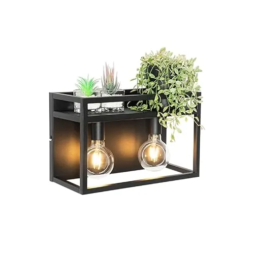 Qazqa - Industrie I Vintage I Industrie I Vintage I Wandleuchte schwarz mit Gestell 2-flammig - Cage Rack I Wohnzimmer I Schlafzimmer - Stahl Rechteckig - LED geeignet E27