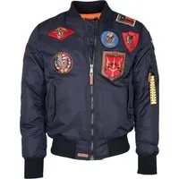 TOP GUN Bomberjacke im Pilotenstil mit Patches TG20191053 - Funktionsjacke für Herren in Größe 50, navy. Mit typischer Ärmeltasche und stylischen Patches für einen lässigen Look und perfekten Sitz.
