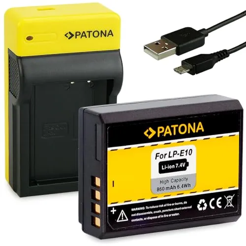 PATONA Slim Ladegerät mit Akku LP-E10 Ersatz für Canon LPE10 LP E10 Batterie Kompatibel mit Canon EOS 1100D 1200D 1300D 2000D 4000D Rebel T5 T6 Kiss X50 X70 X80 1D X Mark