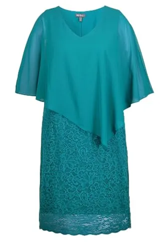 Ulla Popken Plus Size Abendkleid mit Chiffon-Cape - Elegantes Abendkleid für Damen in großen Größen, mit asymmetrischer Chiffonstola und Spitzensaum für einen stilvollen Auftritt.