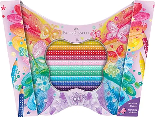 Faber-Castell 201971 - Geschenkset Schmetterling, Buntstifte Set Sparkle, 20-teilig, inkl. Schmetterling Sticker