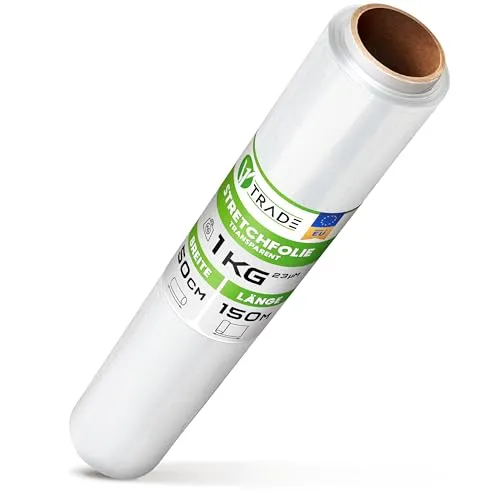 V1 Trade Stretchfolie Transparent - Stretchfolienrolle 150m x 40 cm - Verpackungsfolie 23my - Umzugsfolie für möbel (6, 1kg - 50cm)