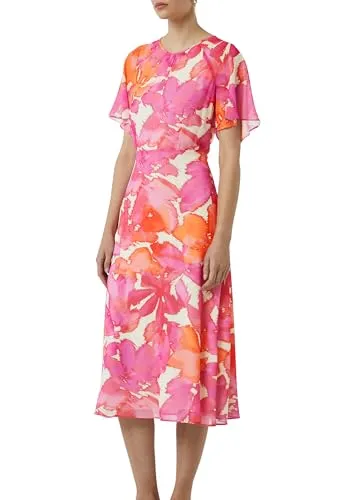 comma Kleid - Freizeitkleid mit Allover Print - Freizeitkleider für Damen, Regular Fit mit kurzen Ärmeln und stylischen Strukturfalten für einen modernen Look.