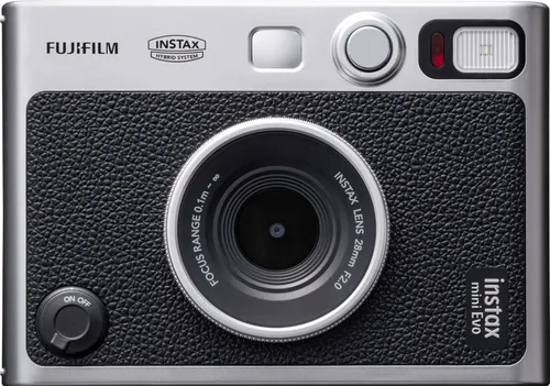 INSTAX Mini EVO Black (USB-C) - Hybride Sofortbildkamera mit 10 Objektivmodi und 10 Filmeffekten, ideal für kreative Aufnahmen im Hoch- und Querformat