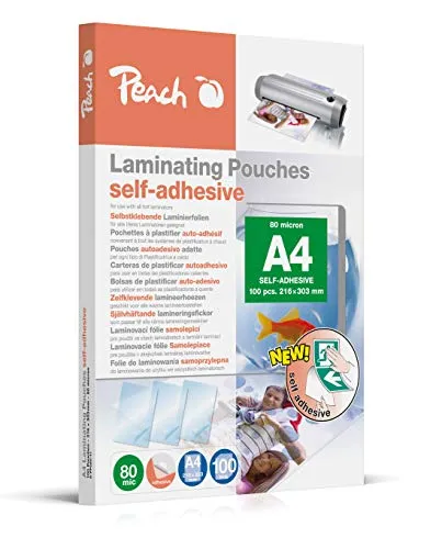 Peach Laminierfolie A4 80 mic - 100 Stück selbstklebende Rückseite, perfekt für individuelle Bilder und Schilder auf glatten Oberflächen