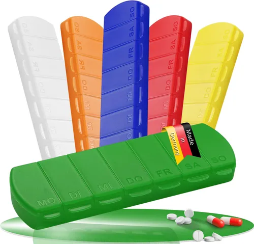 Medikamentenbox "Seven Days" – BPA-freie Pillendose mit 7 Fächern für jeden Wochentag, robuster Pillenbehälter - Tablettenbox Germany - trend-grün PP