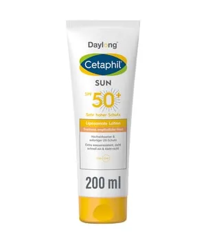 Cetaphil Sun Daylong SPF 50+ Liposomale Lotion - Sonnenpflege für trockene, empfindliche Haut mit sofortigem UVA- und UVB-Schutz. Die liposomale Formel zieht schnell ein, ist wasserresistent und enthält pflegende Inhaltsstoffe wie Aloe Vera und Vitamin E.
