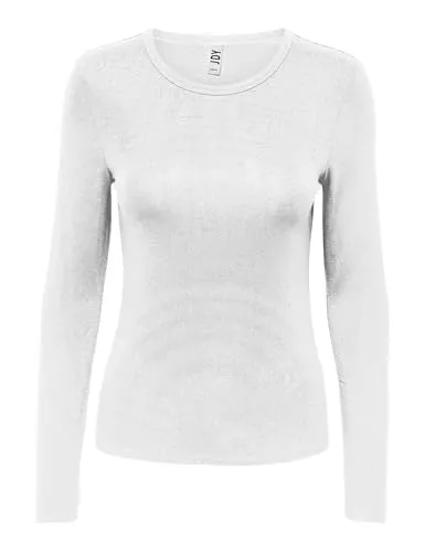 JdY Damen Langarmshirt Slim Fit Rundhals Elegantes Basic Oberteil, Farben:Weiß-3, Größe:XL