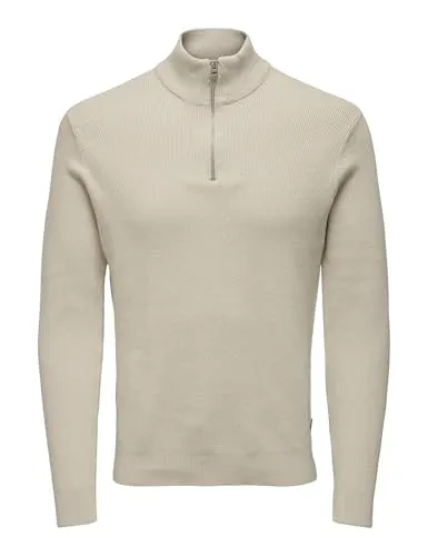 Strickpullover ONLY & SONS "OS Knit" für Herren, Gr. XXL, beige - Modischer Herren-Pullover aus 88% Baumwolle, ideal für kalte Tage. Der hohe Stehkragen mit Reißverschluss bietet zusätzlichen Komfort und Wärme.