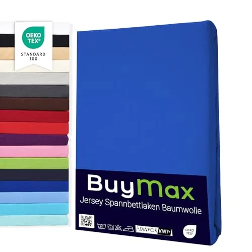 Buymax Spannbettlaken 60x120cm Baumwolle 100% Kinderbett Spannbetttuch Baby Bettlaken Jersey, Matratzenhöhe bis 15 cm, Farbe Dunkelblau