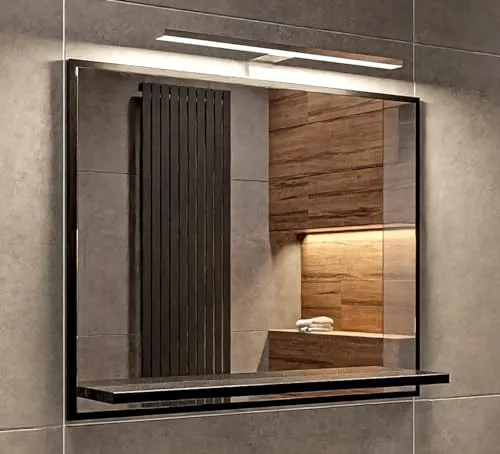 HAJDUK FURNITURE Badspiegel IP44 mit Beleuchtung und Ablage – Schwarz, 60 cm - Moderner Badspiegel mit integrierter LED-Beleuchtung (4000K) und praktischer Ablage. Perfekt für die Nutzung im Badezimmer, schafft zusätzlichen Stauraum und ermöglicht eine einfache Montage.