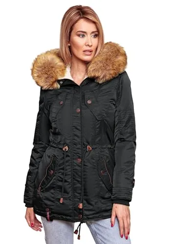 Navahoo warme Damen Winterjacke B399 - Teddyfell Parka für kalte Tage - Funktionsjacke mit wasserabweisendem Obermaterial, kuschligem Teddyfell und abnehmbarem Kunstfellkragen. Optimaler Schutz vor Kälte und Wind, ideal für den Winter.