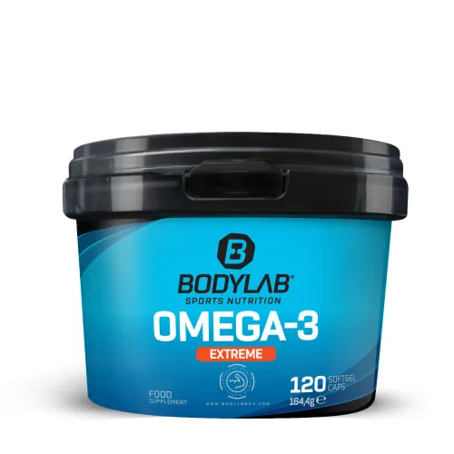 Bodylab24 Omega-3 Extreme Kapseln - Omega-3 Öl mit 1000mg EPA und 500mg DHA pro Tagesdosis, ideal für Athleten zur Unterstützung einer gesunden Ernährung.