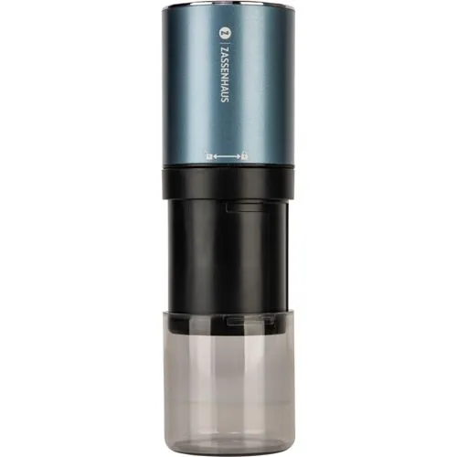 ZASSENHAUS elektrische Kaffeemühle MINI MASTER USB - Kaffeemühle mit einstellbarem Mahlwerk, hochleistungsfähigem Edelstahl-Mahlwerk und integriertem Lithium-Ionen-Akku für kabelloses Mahlen.