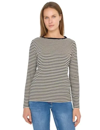 Cecil Gestreiftes Shirt in Universal Blue M - Stylisches Casual Shirt aus Baumwollmix mit U-Boot-Ausschnitt und langem Arm – ideal für entspannte Tage. Maße bei EU-Größe M: Brustweite 52,5 cm, Länge 64 cm.