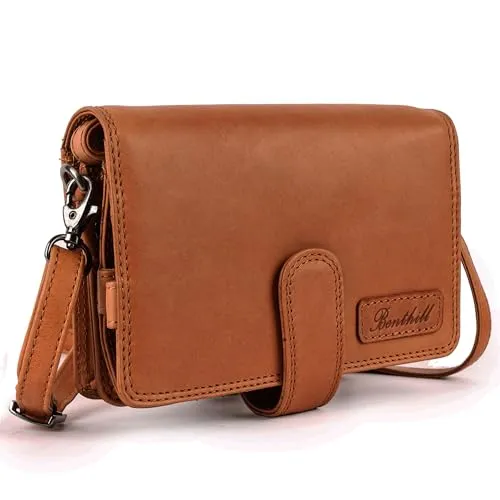 Benthill Reisetasche aus Echt Leder - Elegante Dokumententasche mit RFID-Schutz, ideal für Damen und Herren. Praktische Kartenfächer und ein sicheres Reißverschlussfach in stilvollem Braun.