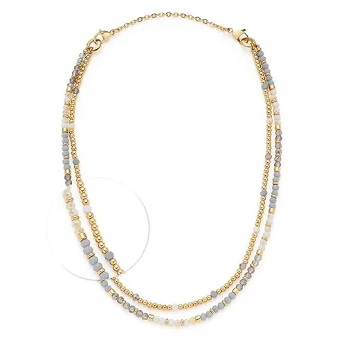 JEWELS BY LEONARDO Halskette Bernadette – Elegante Kette mit Perlen - Vielseitige Vario-Kette aus goldfarbenem Edelstahl mit grau- und weißen Perlen. Ideal für jeden Anlass, leicht über den Kopf zu tragen und allergikerfreundlich. Maße: 50-82 cm.
