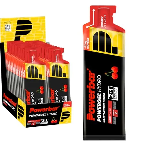 PowerBar Powergel Hydro Cherry mit Koffein, 24 x 67 ml Beutel - Energieriegel & Getränke, ideal für schnelle Energiezufuhr während des Sports mit Koffein für zusätzlichen Schwung.