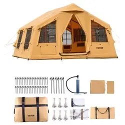 VEVOR Aufblasbares Zelt für Camping 8-12 Personen - Geräumiges Glamping-Zelt für 8-12 Personen mit Handpumpe, 2 Oberlichtern und Ofenanschluss – ideal für komfortables Camping und ganzjährige Nutzung.