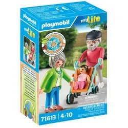 playmobil Spielset MY LIFE 71613: Großeltern mit Baby - Spielset für Kinder ab 4 Jahren mit 11 Teilen, inklusive liebevoll gestalteter Oma, Opa und Kinderwagen. Über 80% nachhaltig, ideal für kreatives Spielen.