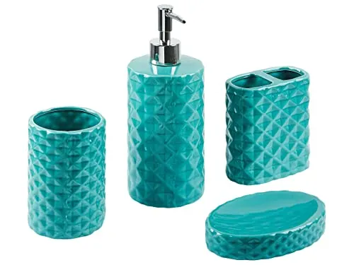 Badezimmer Set türkis 4-teilig aus Naturstein Dolomit - 4-teiliges Badaccessoire-Set aus hochwertigem Dolomit in modernem Türkis; ideal für jeden Einrichtungsstil und pflegeleicht.