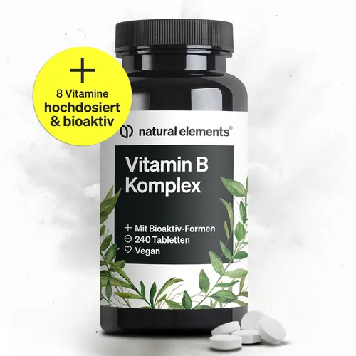 Vitamin B Komplex Tabletten NATURAL ELEMENTS - Vitamine & Mineralien - Fördert die Energieproduktion und unterstützt das Nervensystem mit einer täglichen Dosis von 1 Tablette.