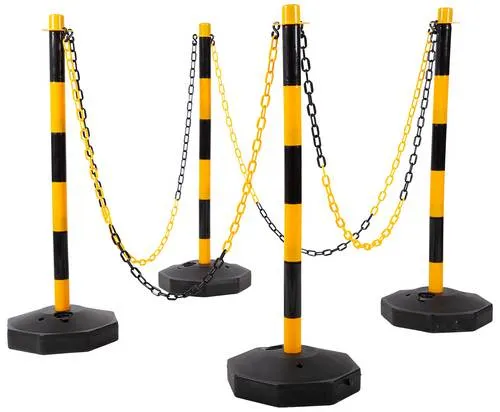 KS Tools Absperrpfosten-Satz mit Kette, 13-tlg 117.1550 - Schilder, ideal zum Absperren von Bereichen mit eingeschränktem Zugang. Mit befüllbarem Sockel für sicheren Stand und 20 m Kette für flexible Nutzung.