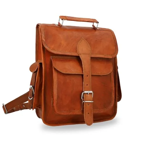 Gusti Lederrucksack Eleanor I - Handgefertigter Vintage Rucksack aus Ziegenleder - Tagesrucksäcke aus hochwertigem, vegetabil gegerbtem Ziegenleder mit 10L Stauraum, ideal für Alltag und Reisen – fair und nachhaltig in Indien gefertigt.