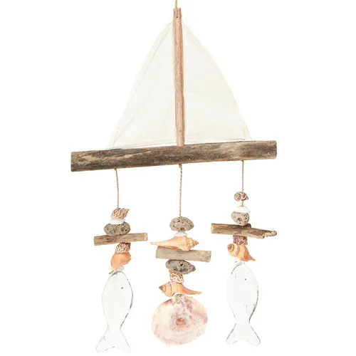 Windspiel Segelschiff Deko Maritim Holz Hängedeko 56cm - Maritime Holzdekoration für ein maritimes Flair, ideal für den Garten oder Balkon.