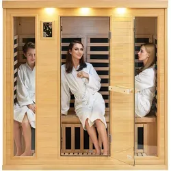 VEVOR Ferninfrarot-Holzsauna für 3-4 Personen - Elegante Sauna aus Hemlockholz mit Bluetooth und schneller Heiztechnologie. Genießen Sie entspannende Momente in Ihrem Zuhause!