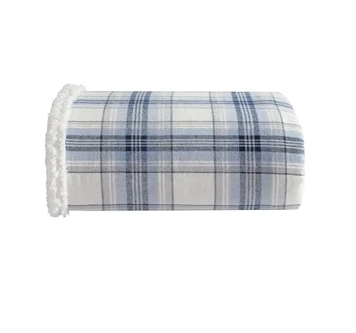 Eddie Bauer - Überwurfdecke, Baumwollflanell, Heimdekoration, wendbare Sherpa-Bettwäsche für alle Jahreszeiten (Edgewood Plaid Blue, Überwurf)