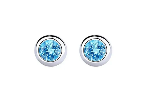 LÖB Damen Ohrstecker 925 Silber Zirkonia Glitzer Stein Aquamarin Blau Rund Klein Klassisch Stecker Ohrringe 5mm | Geschenke für Frauen Sie Ehefrau Beste Freundin Mama Mutter