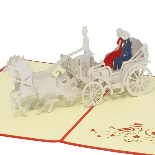 LINPOPUP®, LIN17068, Pop-Up Karte Hochzeitskarte 3D Karte Hochzeit Hochzeitseinladung Glückwunschkarte Brautpaar Hochzeitskutsche, N84