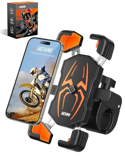 HENMI Universelle Handyhalterung Fahrrad Lenker für 5,5-7,5 Zoll Smartphone, 1s Auto-Sperre Fahrrad Handyhalterung Anti-Shake Motorrad mit 720° Drehbar