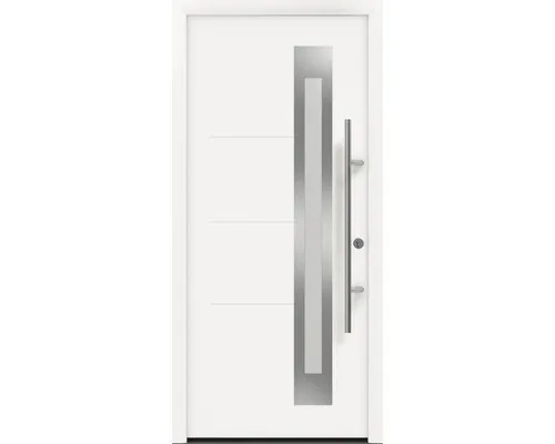 Haustür EcoStar ISOPRO Secur IPS 780S - Metalltür in Weiß, 1100 x 2100 mm, rechts angeschlagen, mit Polyurethankern für optimale Wärmedämmung und Sicherheit.