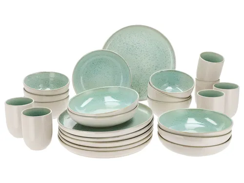 SILVERCREST® Geschirrset »Porto«, 24-teilig (Grün) - Hochwertiges 24-teiliges Geschirrset aus Steinzeug, ideal für 6 Personen. Spülmaschinen- und mikrowellengeeignet, in zwei Designs erhältlich – perfekt für jeden Anlass!