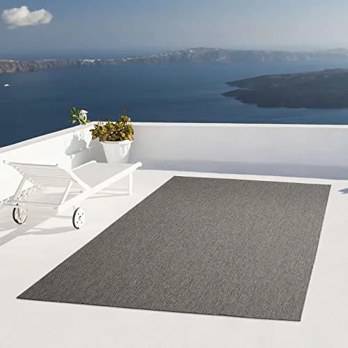 Taracarpet Wetterfester Outdoor Teppich Uni anthrazit 140x200 cm - Vielseitiger Outdoor Teppich in anthrazit, ideal für Balkon, Terrasse und Garten. Pflegeleicht und robust aus wetterbeständigem Material, perfekt für jeden Raum, auch als Küchenteppich einsetzbar.