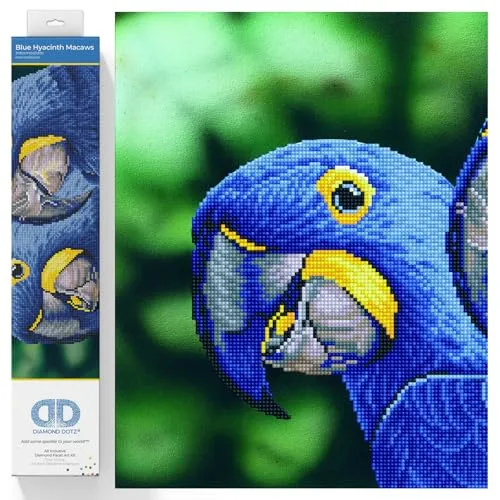 DIAMOND DOTZ DD9.023 - Original 5D Diamond Painting Set Blaue Papageien, Kreativset mit 14.022 Diamant Mosaiksteinen, Malset ca. 37 x 52 cm, DIY Komplettset für Erwachsene und Kinder ab 8 Jahren