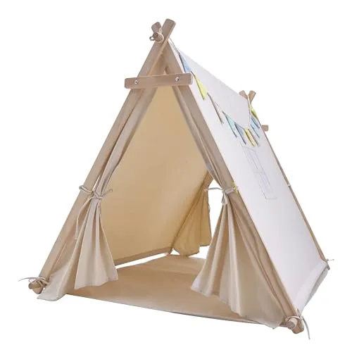 Sunny Sienna Spielzelt für Kinder - Beige mit Fenster & Bodenmatte - Spielzelt aus 100% Baumwolle mit robuster Holzkonstruktion, ideal für drinnen und draußen. Garantiert stundenlangen Spielspaß für kleine Abenteurer!