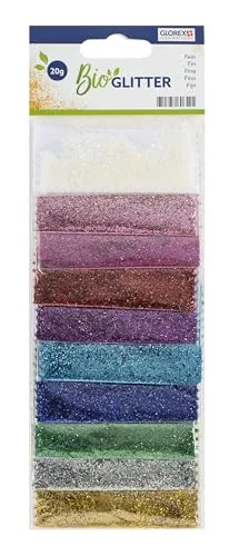 Glorex 6 2820 450 - Bio Glitter fein, insgesamt 20 g Glitzer in 10 Farben, besteht aus Zellulose, zum Verzieren von Grußkarten, Bastelarbeiten uvm.